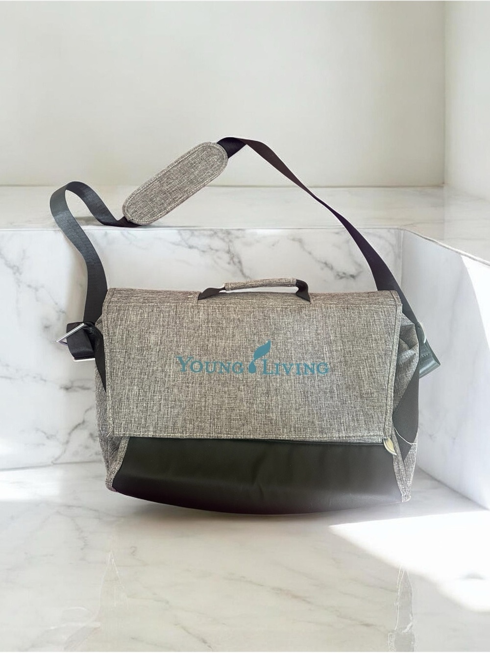 Young Living Gray Messenger Bag with Black Base